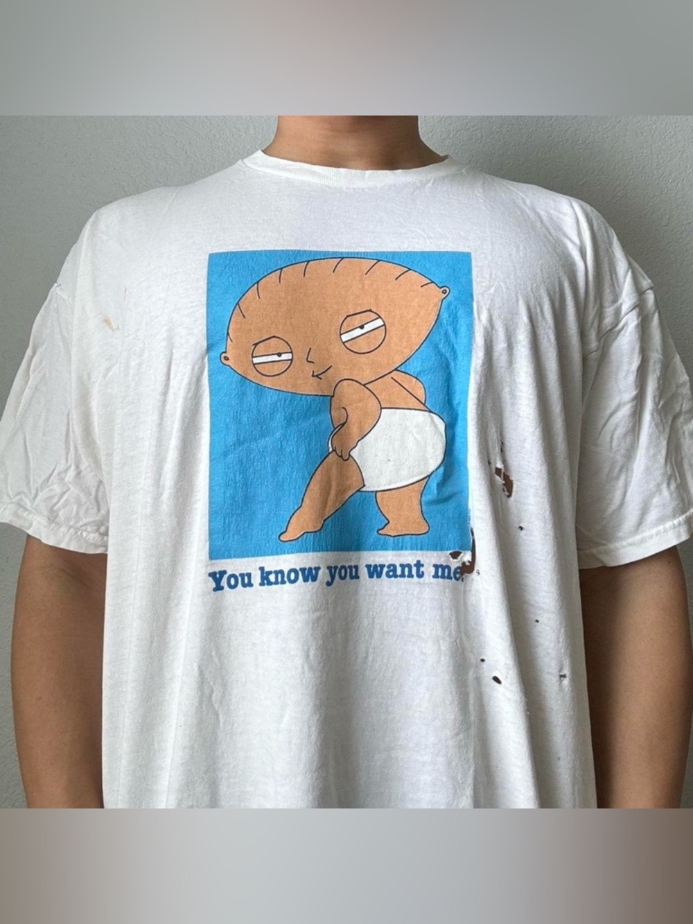 Vintage 1990s Family Guy Stewie Baby Tee - White Graphics Tee Shirt